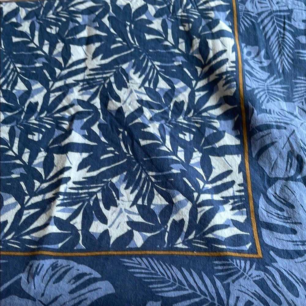 Blue and White Leaf Print Scarf